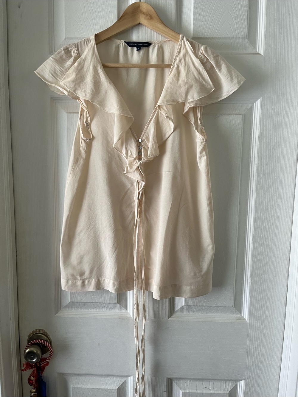 French Connection Cream Ruffled Neck Blouse
